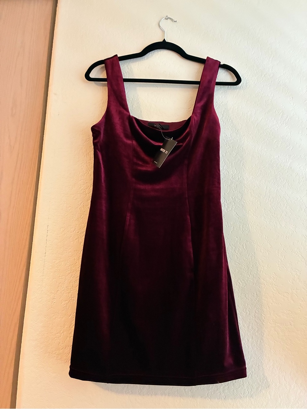 2/$25 Velvet Square-Neck Cocktail Dress in Deep Wine